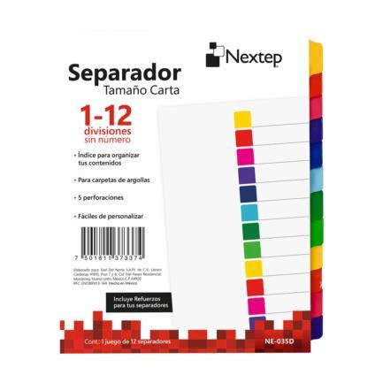 SEPARADOR ECONÓMICO NEXTEP CON 12 DIVISIONES SIN NUMERO NE-035D