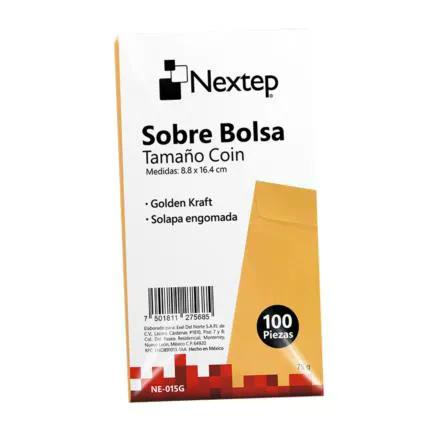SOBRE BOLSA ECONÓMICO COIN 5 SOLAPA ENGOMADA PAQUETE C/100 NE-015G