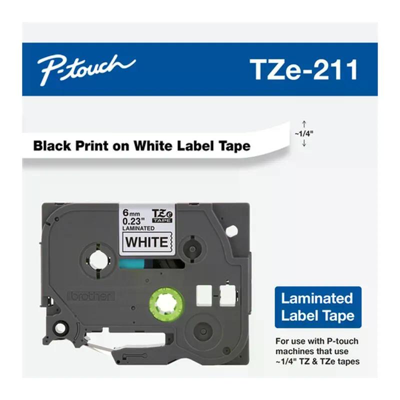 CINTA BROTHER TZ211G LAMINADA NEGRO SOBRE BLANCO 6MMX8M PT1400/9500C/1