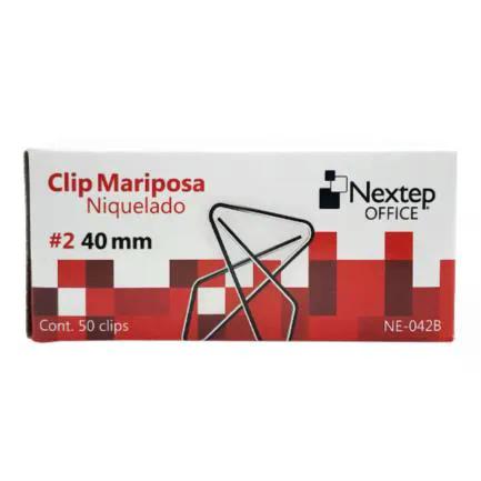 CLIP MARIPOSA NEXTEP NIQUELADO #2 40mm PAQUETE C/50 CLIPS NE-042B