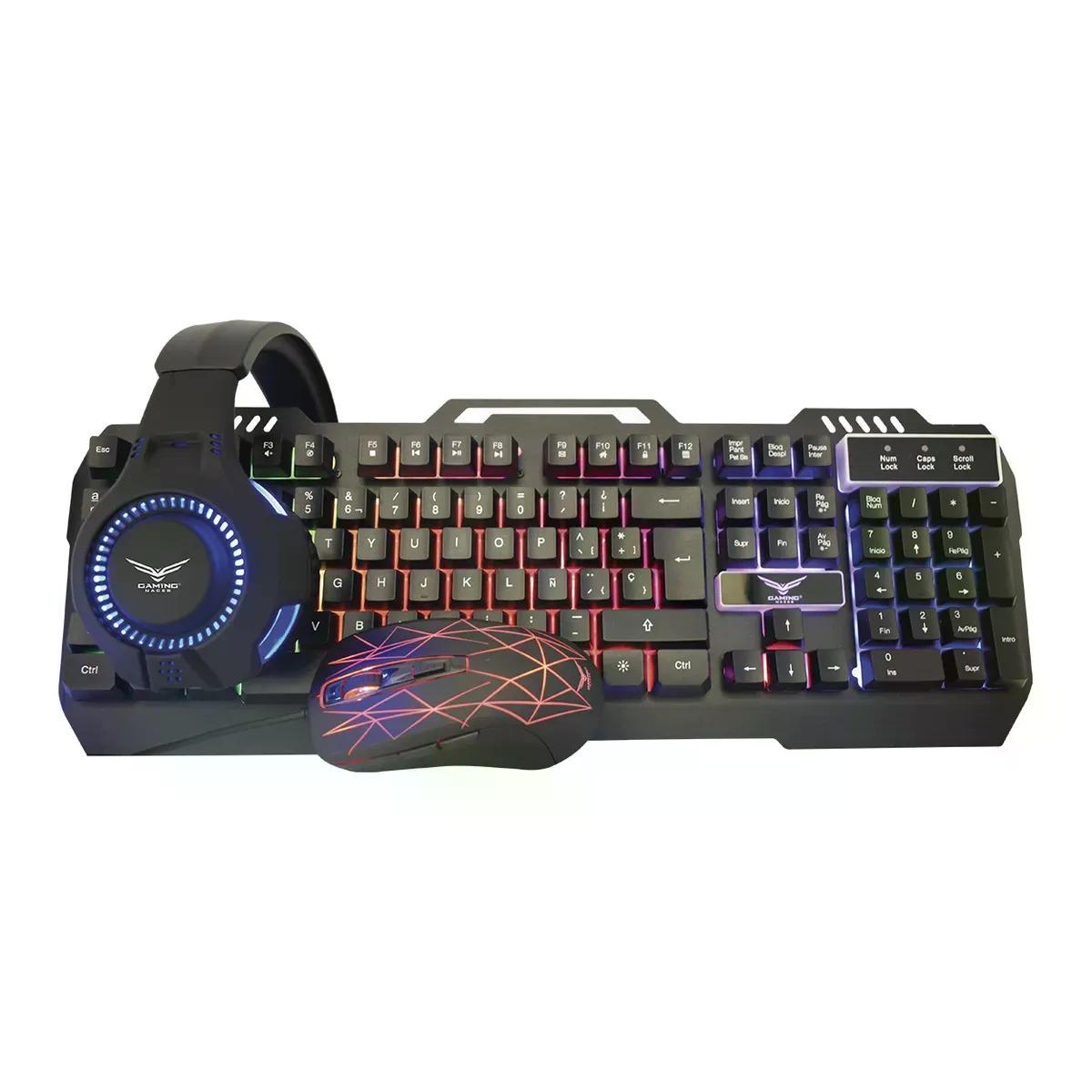 KIT GAMER 4 EN 1 NACEB NA 0925 TECLADO MOUSE AUDIFONO MOUSEPAD ALAMBRICO USB NEGRO ROJO
