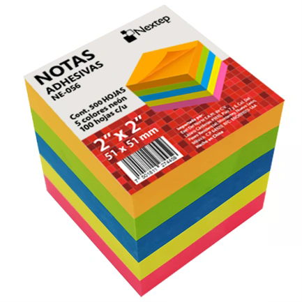 NOTAS ADHESIVAS NEXTEP, 2X2" NEON (5 BLOQUES/500 HOJAS) NE-056