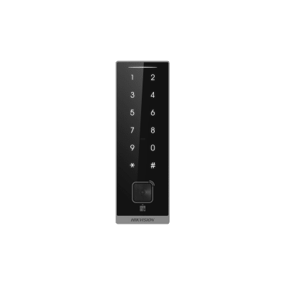 Teclado Esclavo con Lector de Tarjetas Virtuales Bluetooth y Códigos QR / Tarjetas MIFARE y PROX EM / Contraseñas / RS-485 Wiegand OSDP / Frecuencias 13.56 MHz y 125 KHz / Autenticación Tarjeta PIN QR Bluetooth / Táctil