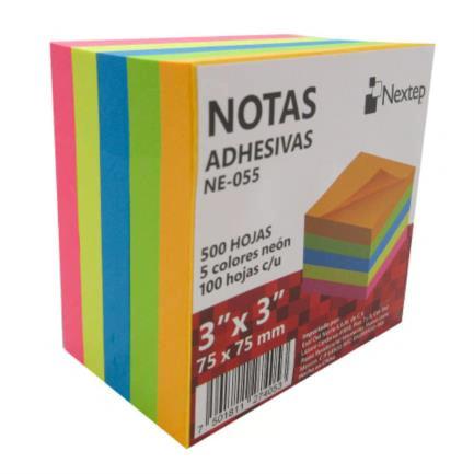 NOTAS ADHESIVAS NEXTEP, 3X3" NEÓN (5 BLOQUES/500 HOJAS) NE-055