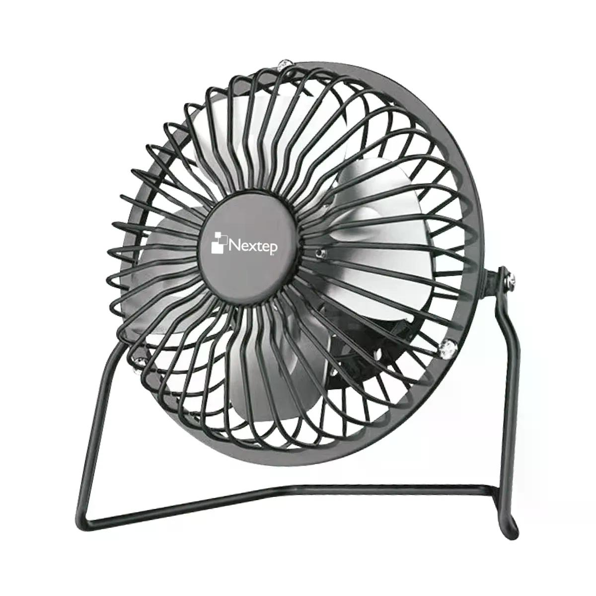 VENTILADOR MINI DE ESCRITORIO NEXTEP METÁLICO CON CONEXIÓN USB, 4 ASPAS DE ALUMINIO COLOR NEGRO NE-690