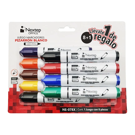 MARCADORES PARA PIZARRON NEXTEP NE-078X 8 COLORES PUNTA GRUESA CINCEL 4MM