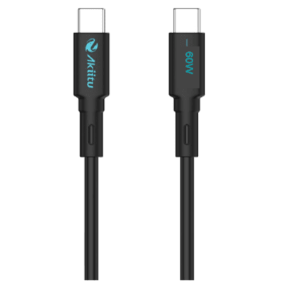 Cable USB-C a USB-C / 1 Metro / Carga Rápida 60W / Transferencia 480 Mbps / Magnético de Silicona Líquida / Auto-enrollable / Anti-enredos / Negro