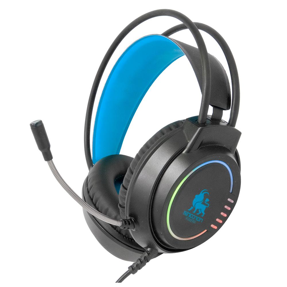 DIADEMA GAMER NECNO USB MICROFONO ALAMBRICO 2.10 METROS 3.5MM NEGRO AZUL  NCAGKI03FL