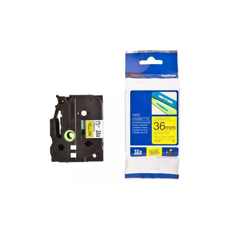 CINTA BROTHER LAMINADA NEGRO SOBRE AMARILLO 36MM X 8M TZE661