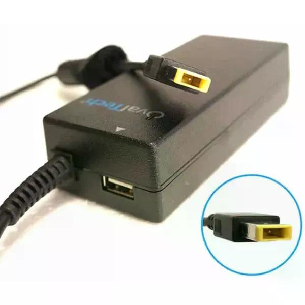 CARGADOR PARA LAPTOP OVALTECH OTAC E77 PUNTA RECTANGULAR AMARILLA 1 PUERTO USB 2.0 SALIDA DE 5V 2.1A NEGRO