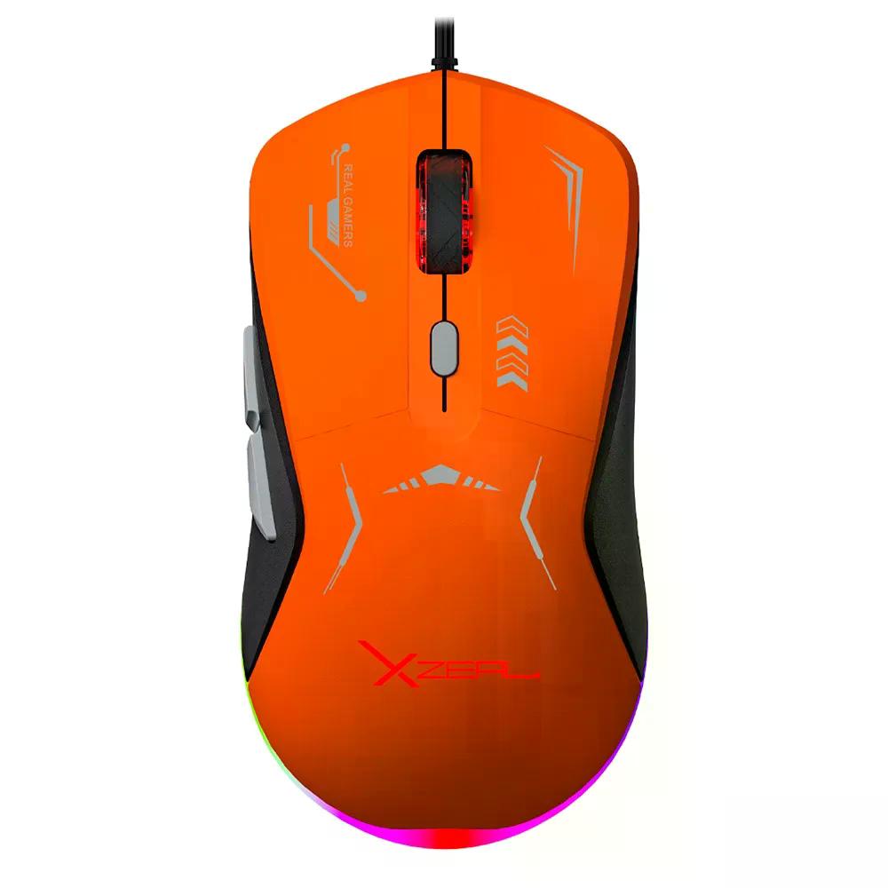 MOUSE STYLOS GAMER RGB 7,200 DPI 6 BOTONES USB 1.5M GRIS NARANJA (XZPM1NG)