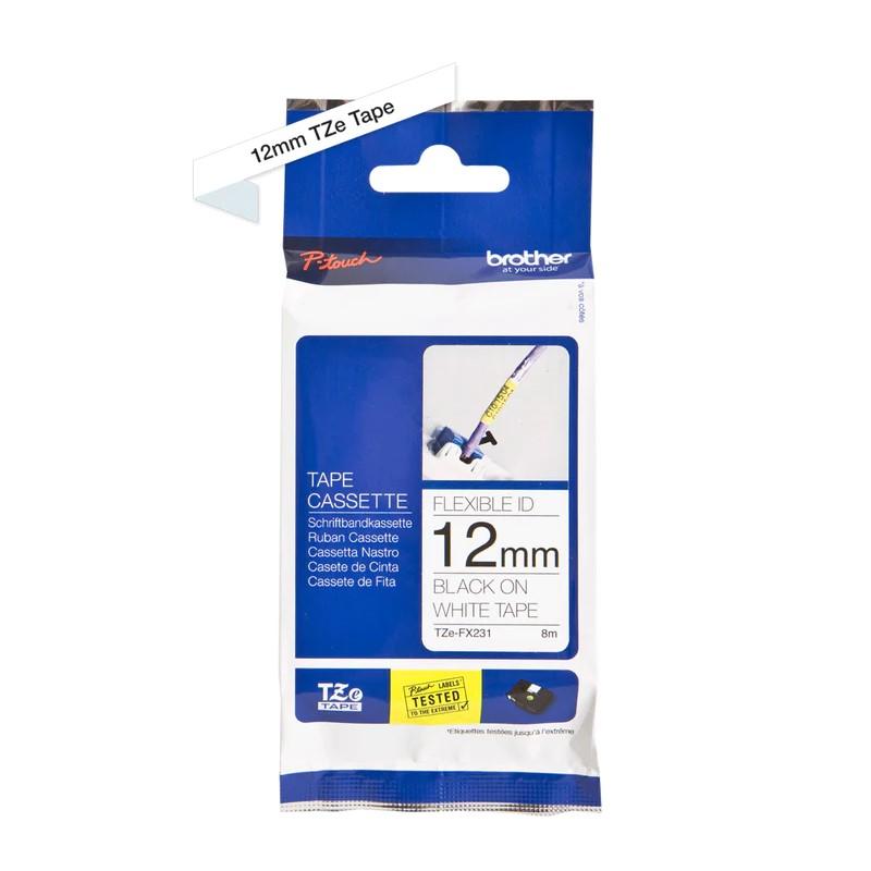 CINTA BROTHER LAMINADA NEGRO SOBRE BLANCO 12MM X 8M TZEFX231