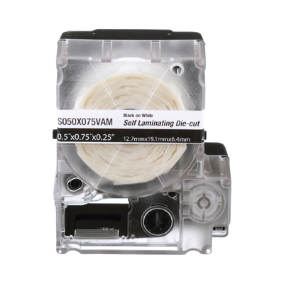 Casete de 425 Etiquetas Autolaminadas de 12.7 x 19.1 mm (0.5 x 0.75 pulgadas), para Cables de 2 a 4 mm (0.08 a 0.16 pulgadas) de Diámetro, Área de Impresión Color Blanco