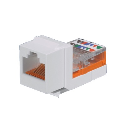 Conector Jack Estilo Leadframe, Tipo Keystone, Categoría 5e, de 8 Posiciones y 8 Cables, Color Blanco