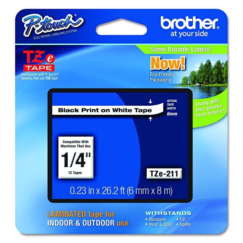 CINTA BROTHER LAMINADA NEGRO SOBRE BLANCO 6MM X 8M TZE211