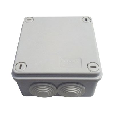 Caja Tipo Estanca IP55, con 6 Entradas, Tapa y Tornillo de Vuelta de 1/4, 100 x 100 x 50 mm (3.94 x 3.94 x 1.97 Pulgadas), Color Gris