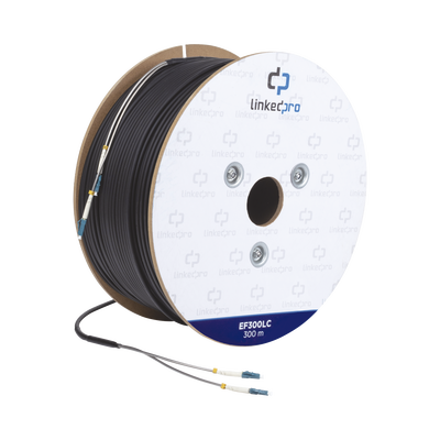 Carrete de Fibra Óptica Monomodo con Conectores LC-LC Duplex, Reforzada con Kevlar, de 300 Metros (984.25 Pies), Para Instalaciones Subterráneas por Tubería