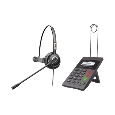 Kit Fanvil para Call Center incluye teléfono IP X2CP Y diadema HT201 y fuente de alimentación. 