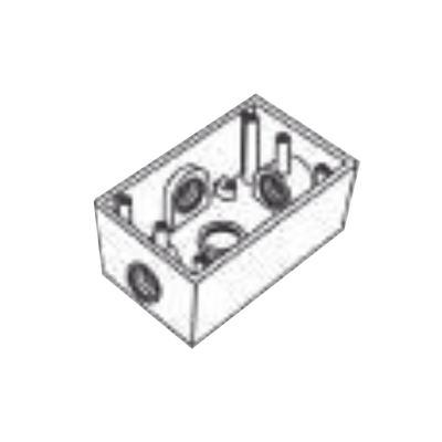 Caja Rectangular de 3/4" (19.05 mm ) con 4 bocas a prueba de intemperie.