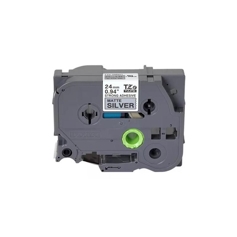 CINTA BROTHER LAMINADA ADHESIVA NEGRO SOBRE PLATA MATE 24MMX8M TZES951