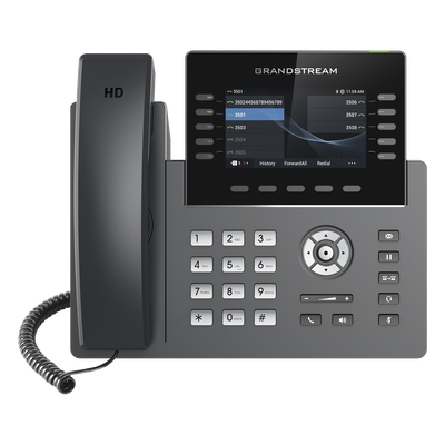 Teléfono IP Wi-Fi, Grado Operador, 10 líneas SIP con 5 cuentas, pantalla a color 4.3", puertos Gigabit, Bluetooth, PoE, codec Opus, IPV4/IPV6 con gestión en la nube GDMS