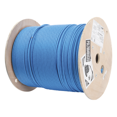 Bobina de Cable Blindado S/FTP de 4 Pares, Cat7, Inmune a Ruido e Interferencias, LSZH (Bajo Humo, Cero Halógenos), Color Azul, Bobina de 500 Metros (1640 Pies)