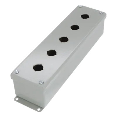 Gabinete Tipo Pushbutton, De 5 Botones de 22.5 mm, NEMA 12, IP65, de 317 x 83 x 70 mm, de Acero, Color Gris
