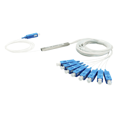 Splitter (Divisor Óptico) tipo PLC, de 1x8, conectores SC/UPC 