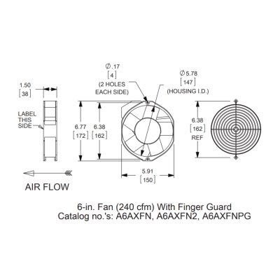 Ventilador Axial Compacto 6 Pulgadas / 115VAC / 240 CFM / Silencioso / Acero Negro / 50,000 Horas Operación - Imagen 3