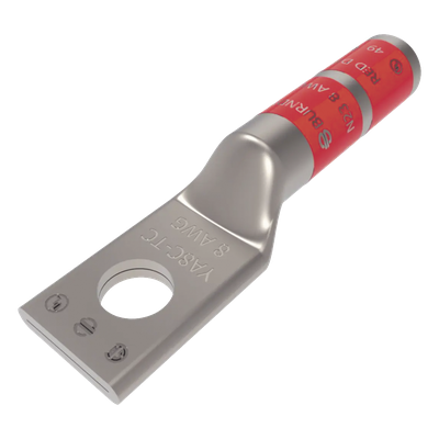 Zapata Terminal de Compresión BURNDY para Tornillo de 1/4" y Calibre 8 AWG / Barril Largo.