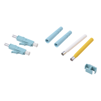 Conector de Fibra Óptica LC Duplex, Epoxico, Fibra Recubierta, Multimodo, Color Aqua (No pre-pulido)
