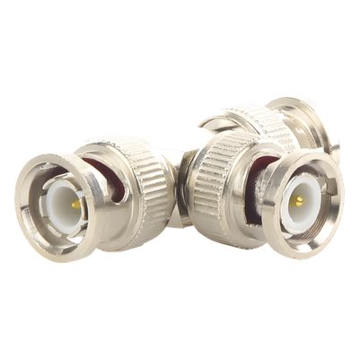 Adaptador de Triple conectores BNC macho para uso en sistemas de video vigilancia en aplicación con cables coaxiales RG-59/ RG-6, Níquel/ Oro/ Politetrafluoroetileno. - Imagen 6