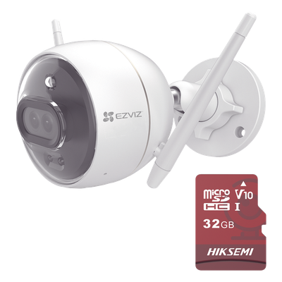 Kit de Camara WiFi y Memoria Micro SD / Incluye 1 Pieza C3X y 1 Memoria MicroSD 32GB / Audio de Dos Vías / Colores en Oscuridad / Detección Humana y de Vehículo