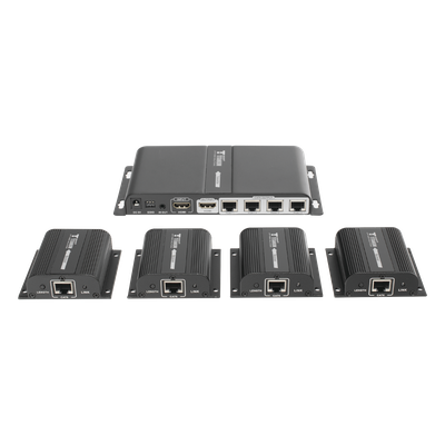 Kit Divisor y Extensor HDMI (Extender Splitter)  / Divide 1 Fuente HDMI a 4 Pantallas / Extiende la señal HDMI hasta 40 m / Resolución 1080P @ 60 Hz / Cat 6/6a/7 / Cero Latencia / Salida Loop en el Tx / IR / Alimente solo el Tx (PoC).