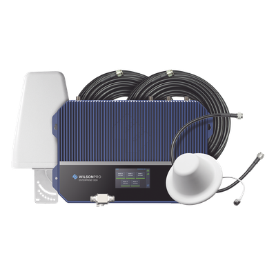 KIT Amplificador de señal celular 4G LTE, 3G y Voz. Especial para áreas comerciales que reciben la señal de múltiples torres. Cubre áreas de hasta 3716 metros cuadrados. 