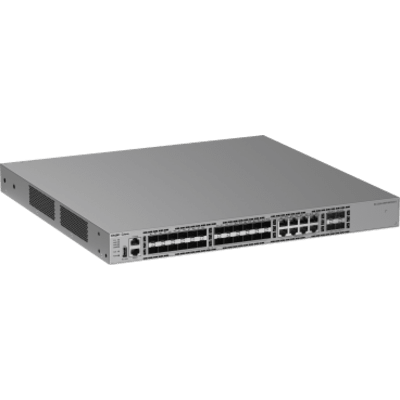 Switch Ethernet 10GE / 24 Puertos 1GE SFP + 4 Puertos 1GE/2.5GE/10GE SFP+ / Capacidad de Conmutación 128 Gbps / Tasa de Reenvío 95.232 Mpps / CPU Quad Core ARMv8 Cortex-A72 / 1 RU / Alimentación Redundante / VSU / Capa 3 / Línea Cybr