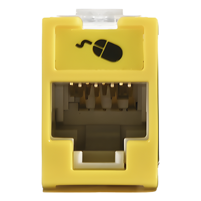 Jack Ultramax Cat5e, UTP, Montaje Híbrido en Placa de Pared (Plano y Angulado), Color Amarillo, Punch Down