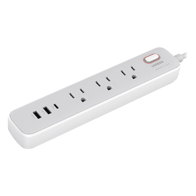 Regleta de Alimentación 30W 2 USB-A + 1 USB-C + 3 Salidas AC / Carga de Alta Velocidad / Salida USB-C PD de 30W (GaN) / Salidas AC Tipo B / Protección Contra Sobretensiones / 6 en 1