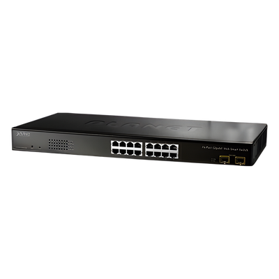 Switch gigabit administrable L2 de 16 puertos 10/100/1000 Mbps con 2 puertos gigabit/SFP compartidos