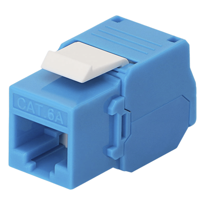 Módulo Jack Keystone Cat6A (Toolless), con Terminación en Ángulo 180 - Color Azul, Compatible con Faceplate y Patchpanel Linkedpro