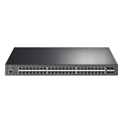 Switch L2+ Omada PoE+ / 48 Puertos PoE+ 10/100/1000 Mbps / 4 Puertos SFP+ 10G / 2 Puertos Consola (RJ45 y microUSB) / Administración Centralizada Omada o Stand-Alone / Multicast IGMP / Calidad de Servicio / Presupuesto PoE 500W / Montaje en Rack