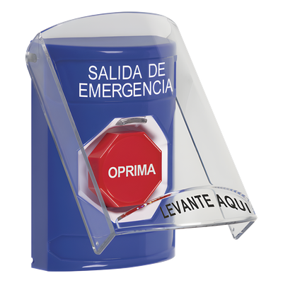 Botón de Salida de Emergencia, Texto en Español, Tapa Protectora de Policarbonato Súper Resistente, Restablecimiento con Llave