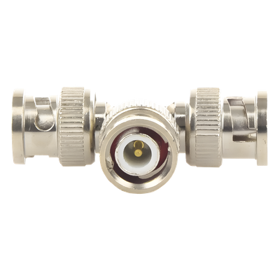Adaptador de Triple conectores BNC macho para uso en sistemas de video vigilancia en aplicación con cables coaxiales RG-59/ RG-6, Níquel/ Oro/ Politetrafluoroetileno. - Imagen 3