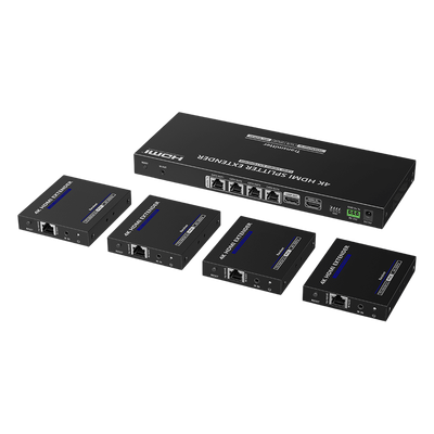 Kit Divisor y Extensor HDMI | 1x4 | Hasta 70 m |Resolución 4K @ 60 Hz |  Cat 6/6a/7 | IPCOLOR | CERO LATENCIA  | EDID | RS232 | Salida Loop / PoC