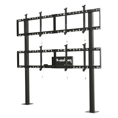 Soporte Modular para Video Wall Pedestal 2x2 / Ajuste Micro Sin Herramientas / 8 Puntos de Alineación / Capacidad 500 lb / VESA 200x200 a 600x400 mm / Estructura Aluminio / Gestión Cableado Integrada / Almacenamiento Multimedia