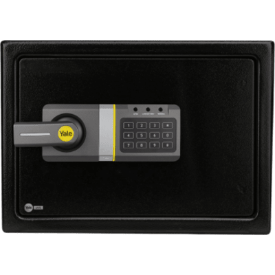 Caja Fuerte Residencial Electrónica / Apertura por Código y Llave / Medium / 350 x 250 x 250 mm (13.8 x 9.8 x 9.8 in) / Acero Reforzado / 2 Bulones / Alimentación 6 Vcc / Bloqueo por Intento Fallido