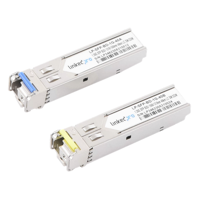 Transceptores Ópticos Bidireccionales SFP (Mini-Gbic) / Monomodo 1310 & 1550 nm / 1.25 Gbps / 1000BASE-BX / Conector LC/UPC Simplex / DDM / Hasta 40 km / 2 Piezas 