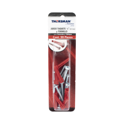 Paquete Con 10 Taquetes Rojos de 1/4" y 10 tornillos 10 x 1 1/2" (4.82 x 38 mm) (1103-05002) - Imagen 3