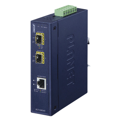 Convertidor de Medios Industrial de 1 Puerto Ethernet 10/100/1000 Base-T a 2 Puertos SFP 100/1000/2500 Base-X 