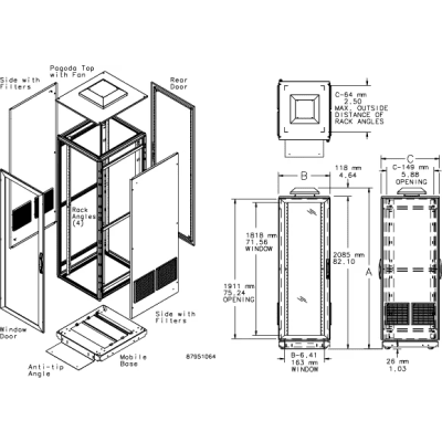 Gabinete de Telecomunicaciones ProLine V/D, 700 mm de Ancho, 800 mm de Profundidad, Ventilador Tipo 1 / Filtro 600 CFM, 42 UR, Color Gris Claro - Imagen 3